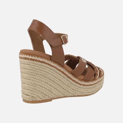 Alpargatas de cuña alta en combinado cuero Guios