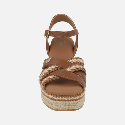 Alpargatas de cuña alta en combinado cuero Guios