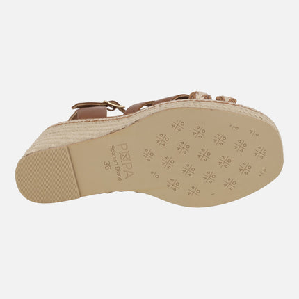 Alpargatas de cuña alta en combinado cuero Guios