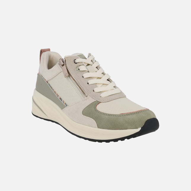 Zapatillas deportivas con cordones y cremallera en combinado verde