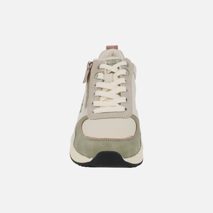 Zapatillas deportivas con cordones y cremallera en combinado verde