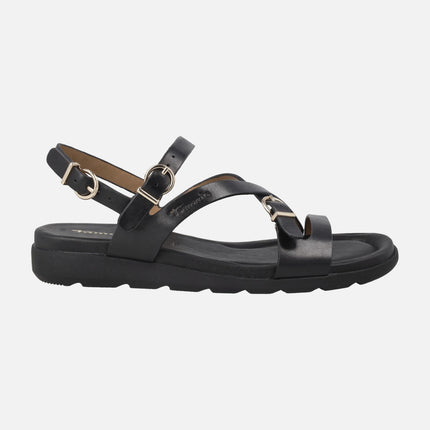 Sandalias negras de piel con hebillas doradas