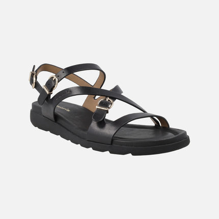 Sandalias negras de piel con hebillas doradas