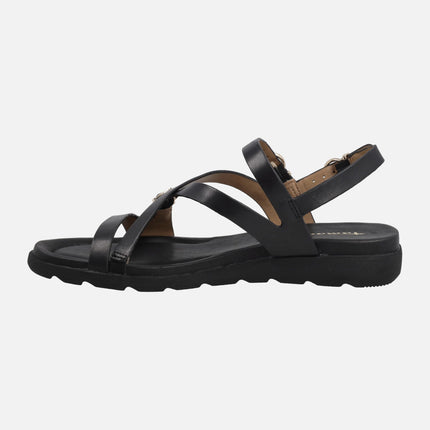 Sandalias negras de piel con hebillas doradas