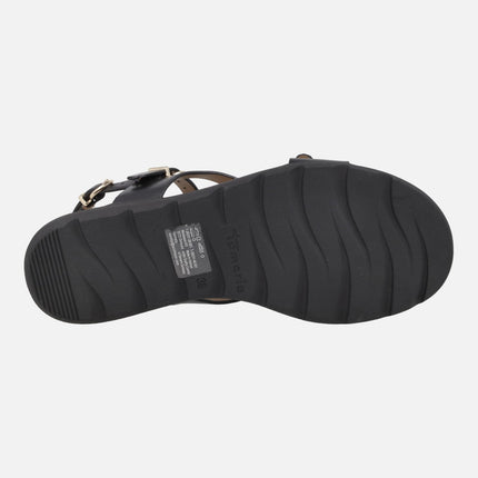 Sandalias negras de piel con hebillas doradas