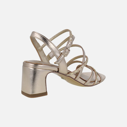 Strappy sandals in metallic gold with 6 cm heels