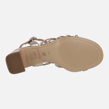 Strappy sandals in metallic gold with 6 cm heels