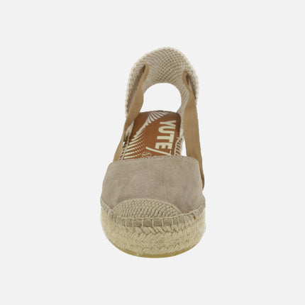 Women's espadrilles in taupe suede with ribbons to tie