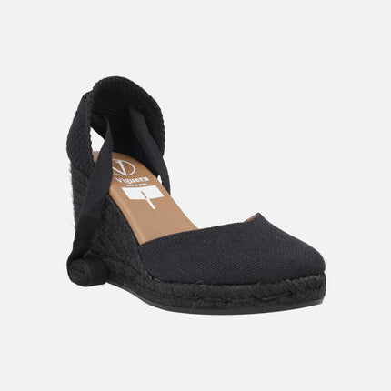 Peasant linen espadrilles with ribbons for women
