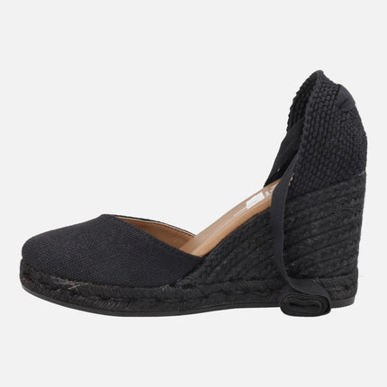 Peasant linen espadrilles with ribbons for women