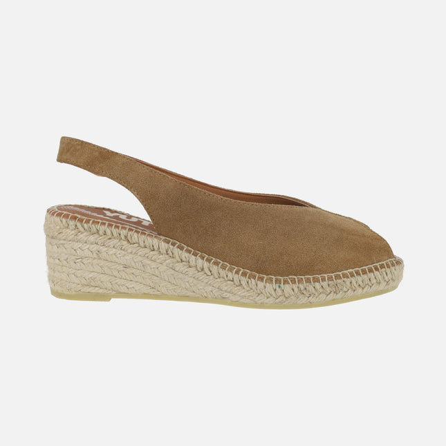 Zapatillas de esparto destalonadas en serraje con puntera abierta