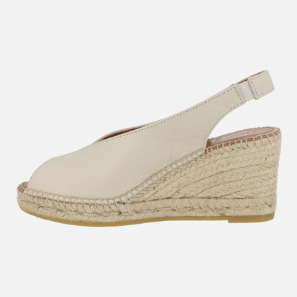 Slingback peep toe espadrilles in leather with jute wedge