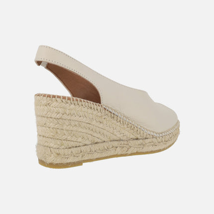 Slingback peep toe espadrilles in leather with jute wedge
