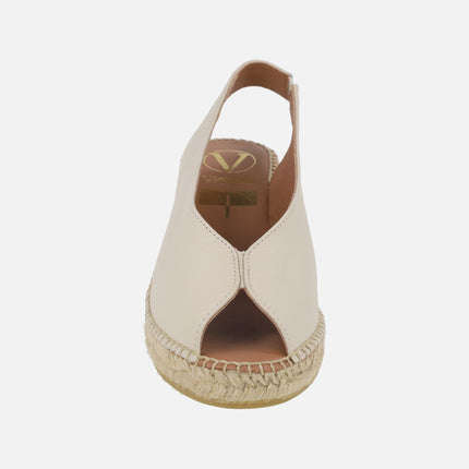 Slingback peep toe espadrilles in leather with jute wedge
