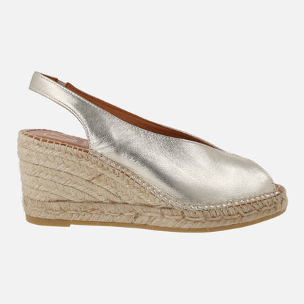 Slingback peep toe espadrilles in leather with jute wedge