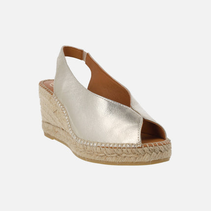 Slingback peep toe espadrilles in leather with jute wedge