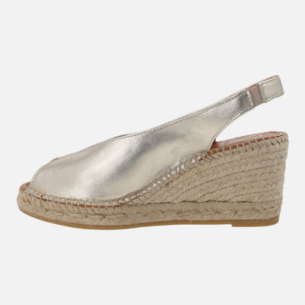 Slingback peep toe espadrilles in leather with jute wedge