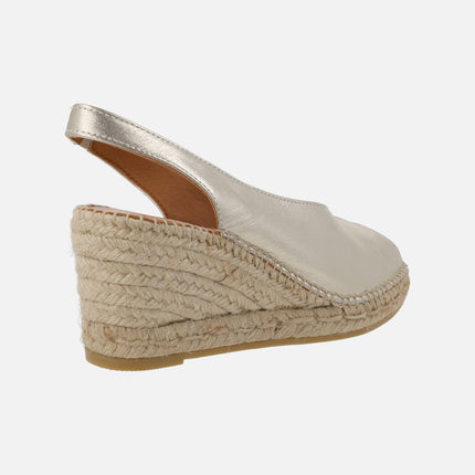 Slingback peep toe espadrilles in leather with jute wedge