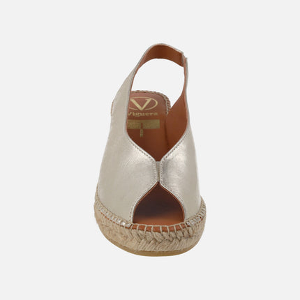 Slingback peep toe espadrilles in leather with jute wedge