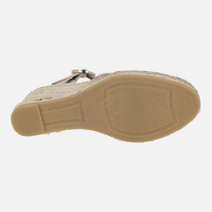 Zapatillas de esparto en piel blanco roto con hebilla circular