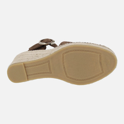 Zapatillas de esparto en ante marrón oscuro con hebilla circular