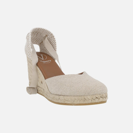 Peasant linen espadrilles with ribbons for women