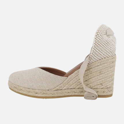 Peasant linen espadrilles with ribbons for women