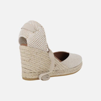 Peasant linen espadrilles with ribbons for women