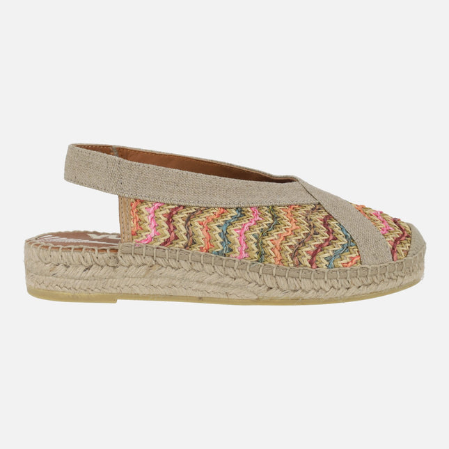 Zapatillas de esparto bajas y destalonadas en rafia trenzada multicolor