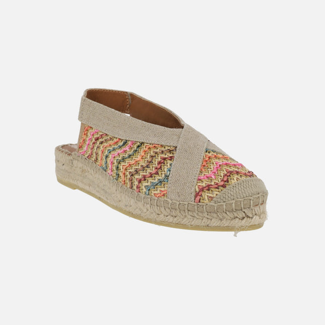 Zapatillas de esparto bajas y destalonadas en rafia trenzada multicolor