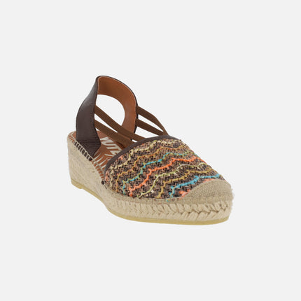 Zapatillas de esparto en rafia trenzada multicolor con elásticos