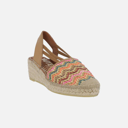 Zapatillas de esparto en rafia trenzada multicolor con elásticos