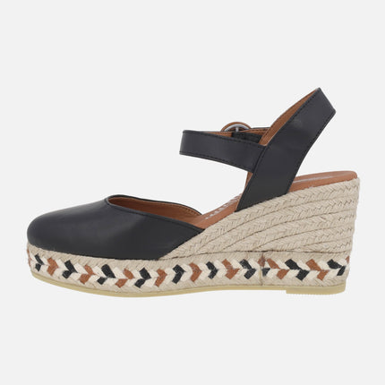 Alpargatas valencianas de piel con hebilla y cuña Yuteflex