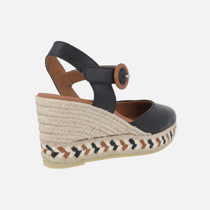 Alpargatas valencianas de piel con hebilla y cuña Yuteflex