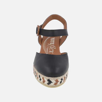 Alpargatas valencianas de piel con hebilla y cuña Yuteflex