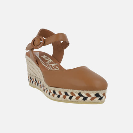 Alpargatas valencianas de piel con hebilla y cuña Yuteflex