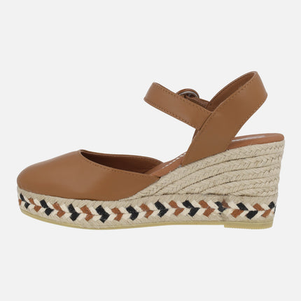 Alpargatas valencianas de piel con hebilla y cuña Yuteflex