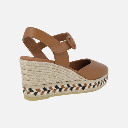 Alpargatas valencianas de piel con hebilla y cuña Yuteflex