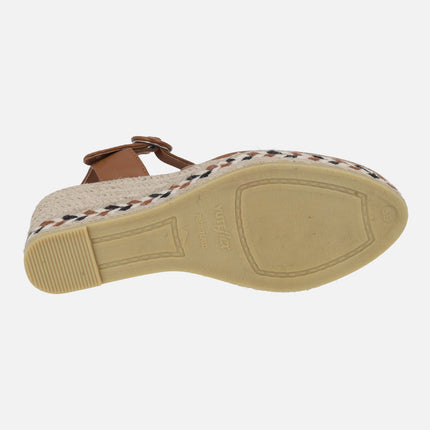 Alpargatas valencianas de piel con hebilla y cuña Yuteflex