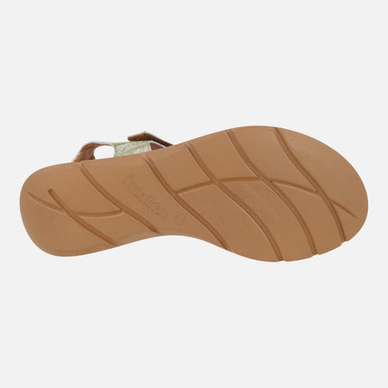 Combined green leather sandals with velcro closure