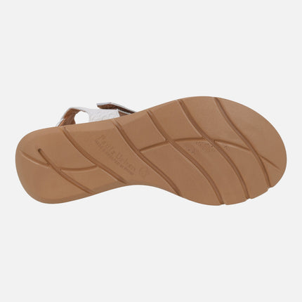 White braided-effect leather sandals with velcro closure