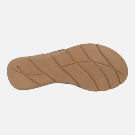 Brown leather sandals with heel strap and buckle