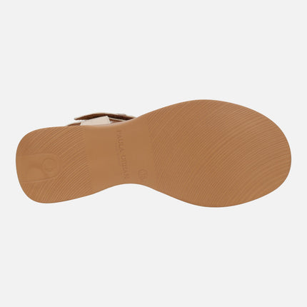 Leather sandals with low wedge and velcro closure