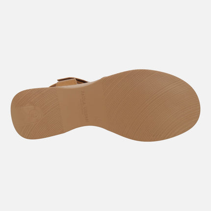 Leather sandals with low wedge and velcro closure