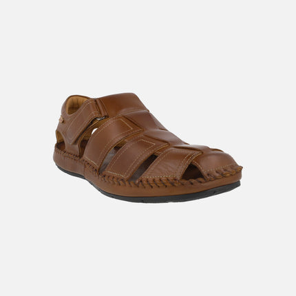 Men's leather sandals with velcro closure Tarifa
