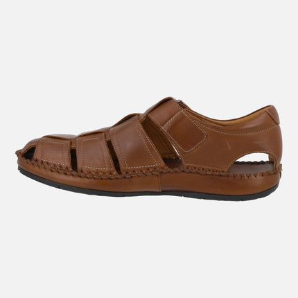 Men's leather sandals with velcro closure Tarifa