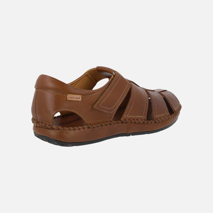 Men's leather sandals with velcro closure Tarifa