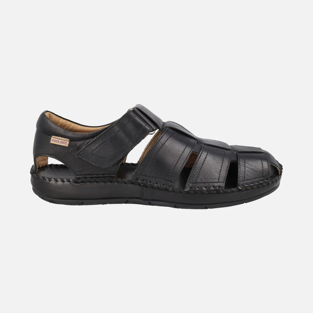 Men's leather sandals with velcro closure Tarifa