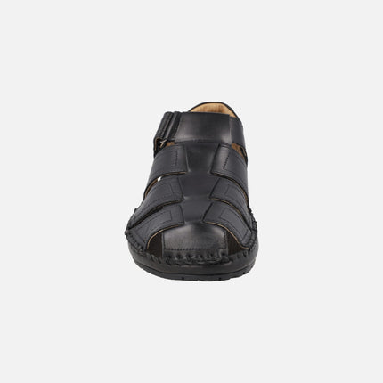 Men's leather sandals with velcro closure Tarifa