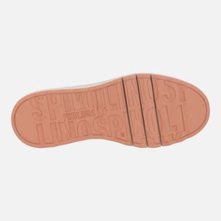 Zapatillas deportivas de piel Arenas con troquelados y cordones elásticos
